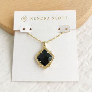 Kendra Scott | Kacey | Black Opaque Glass Gold Long Pendant Necklace